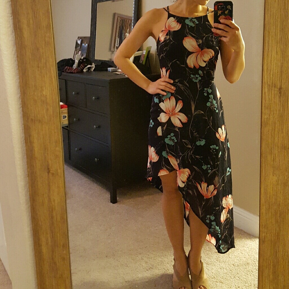 Lush asymmetrical low back strappy floral dress