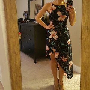 Lush asymmetrical low back strappy floral dress