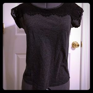 Gray lace detail top