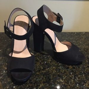 Mix no. 6 black open toe sandal chunky suede heel