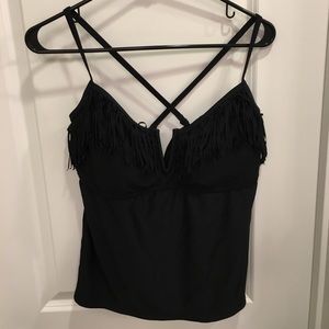 Black Tankini Swimsuit Top with Fringe Detail