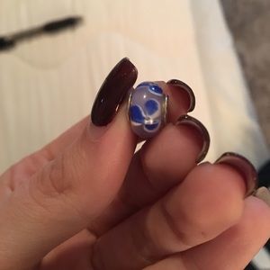 Blue flower pandora glass bead authentic