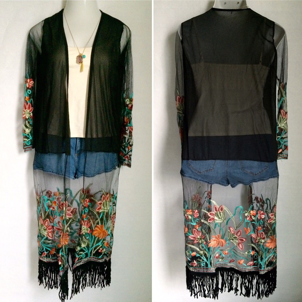 Bohemian embroidered long tassel robe / jacket - Picture 4 of 4