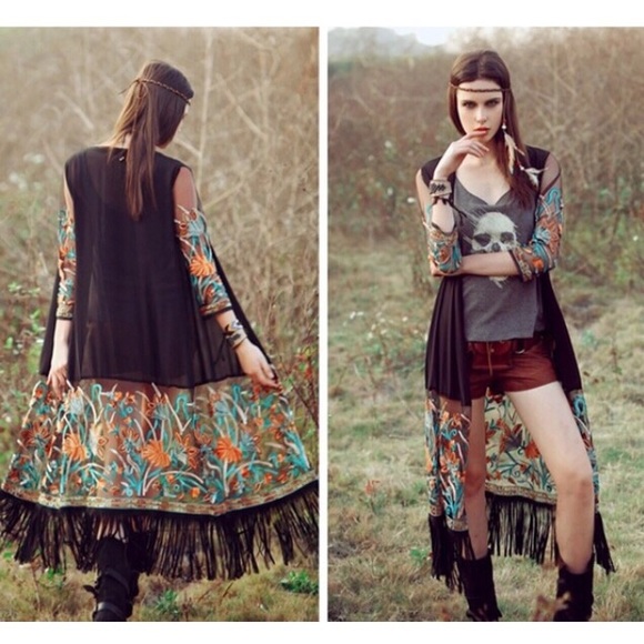 Bohemian embroidered long tassel robe / jacket - Picture 2 of 4
