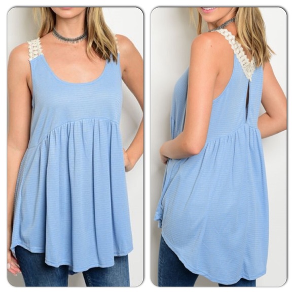 Jella C Tops - Indigo blue crochet trim tunic tank