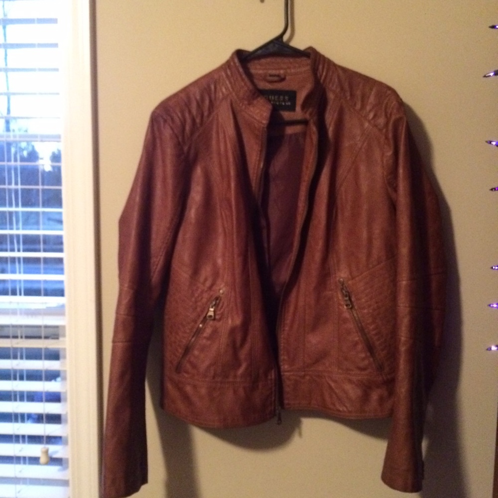 Guess tan faux leather jacket