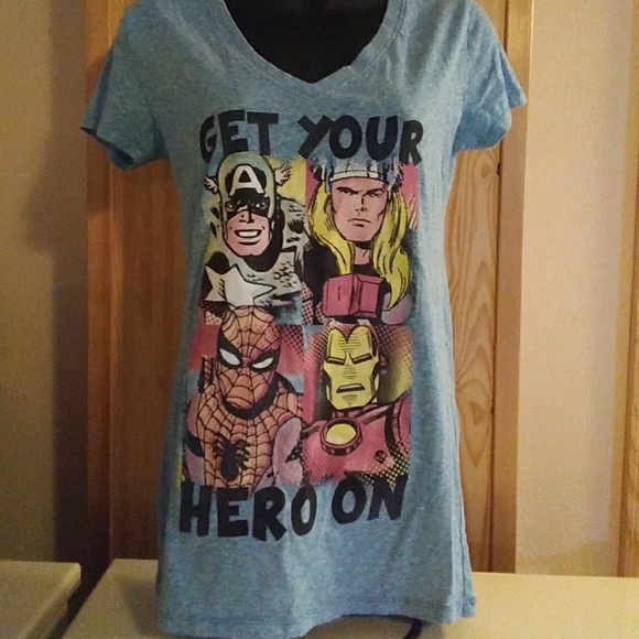MARVEL SUPERHERO BLUE  AVENGERS T-SHIRT SIZE L - Picture 1 of 5