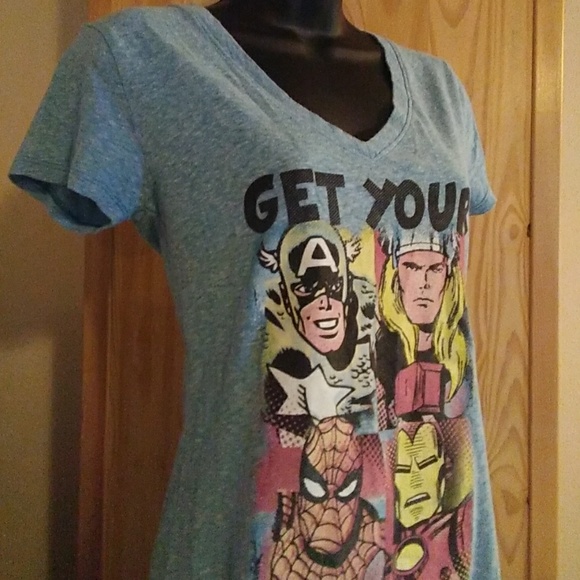 MARVEL SUPERHERO BLUE  AVENGERS T-SHIRT SIZE L - Picture 2 of 5