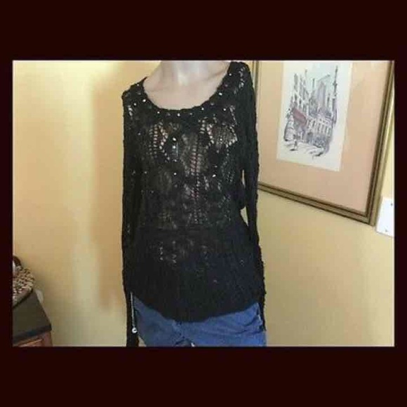 👚 ★❦꒒ik୧⌵♡⌵N୧w❦★ AUCTION PRICE👩🏻‍⚖️ XL Black Knit Gold Black with Studs - Picture 1 of 4