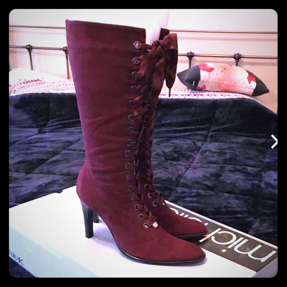 Brand New Michelle K suede boots- wine color