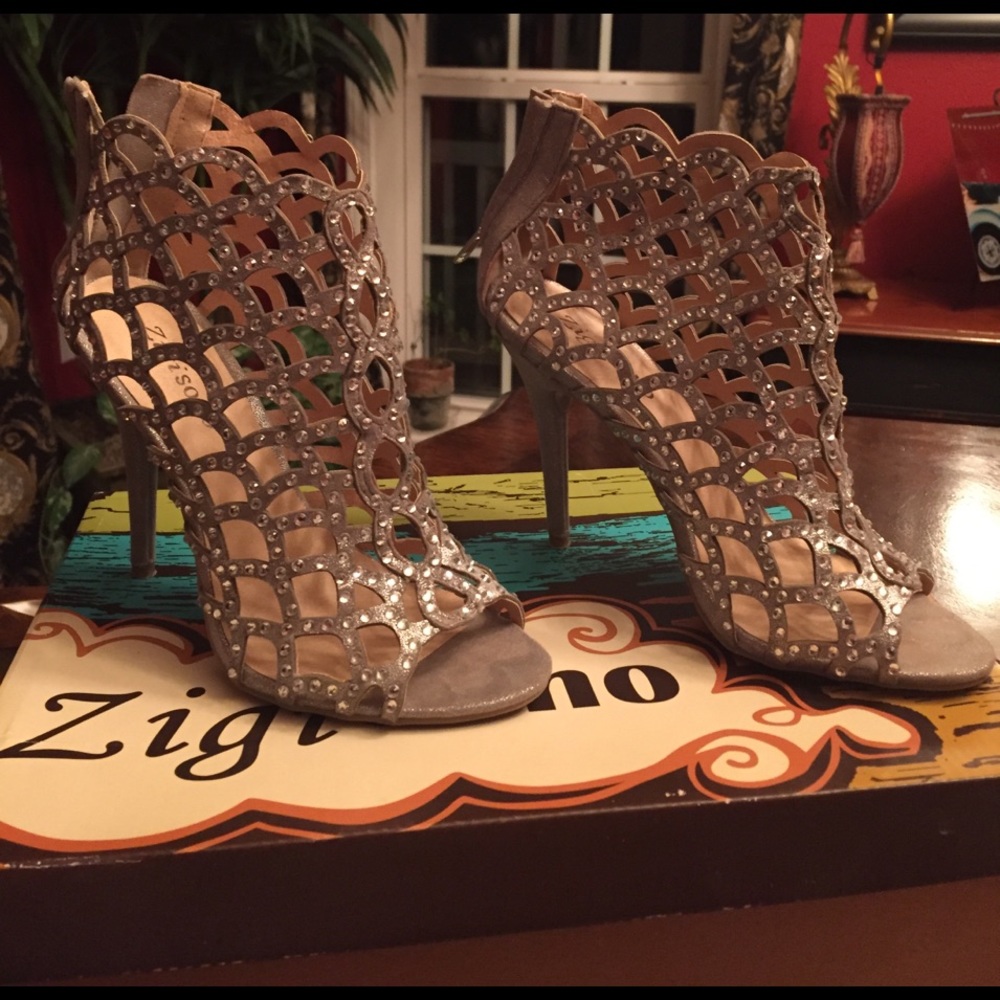 Zigisoho rhinestone peep toe heels