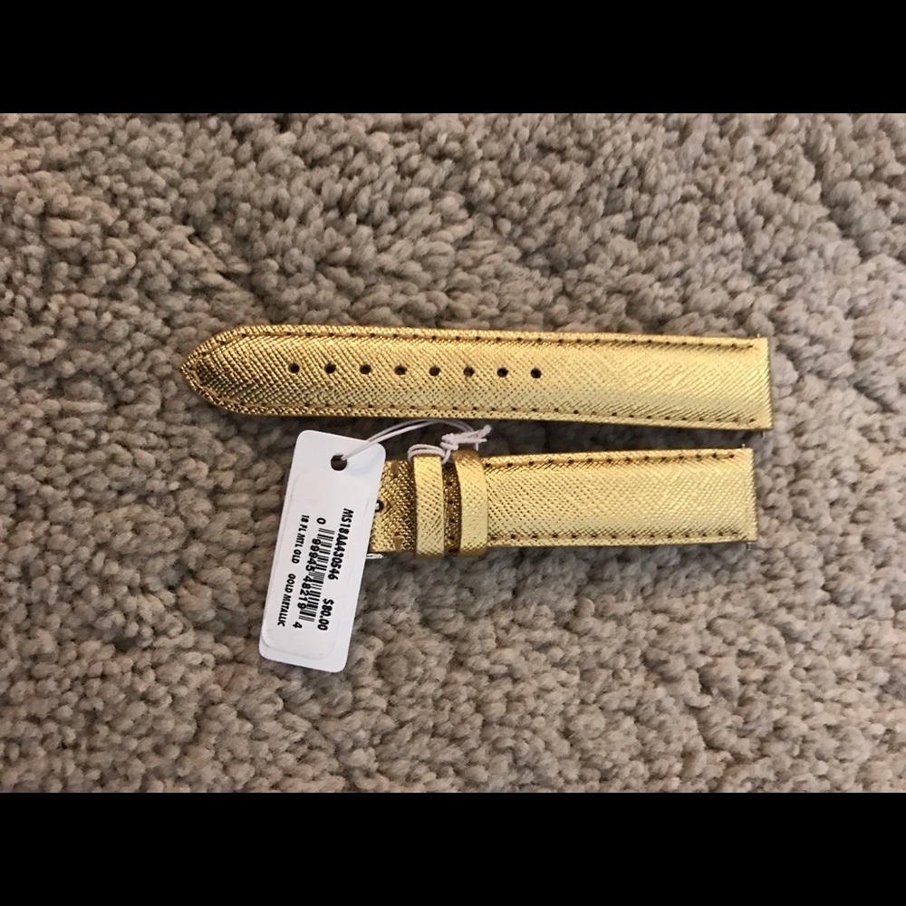 Michele 18mm Saffiano leather band metallic gold