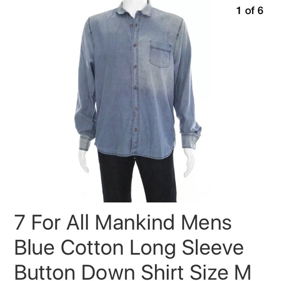 7 for all mankind distressed blue button down sz M - Picture 2 of 5