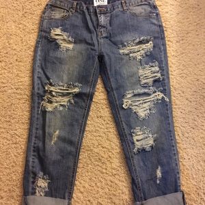 One teaspoon distressed tapered rolled cuff jeans.