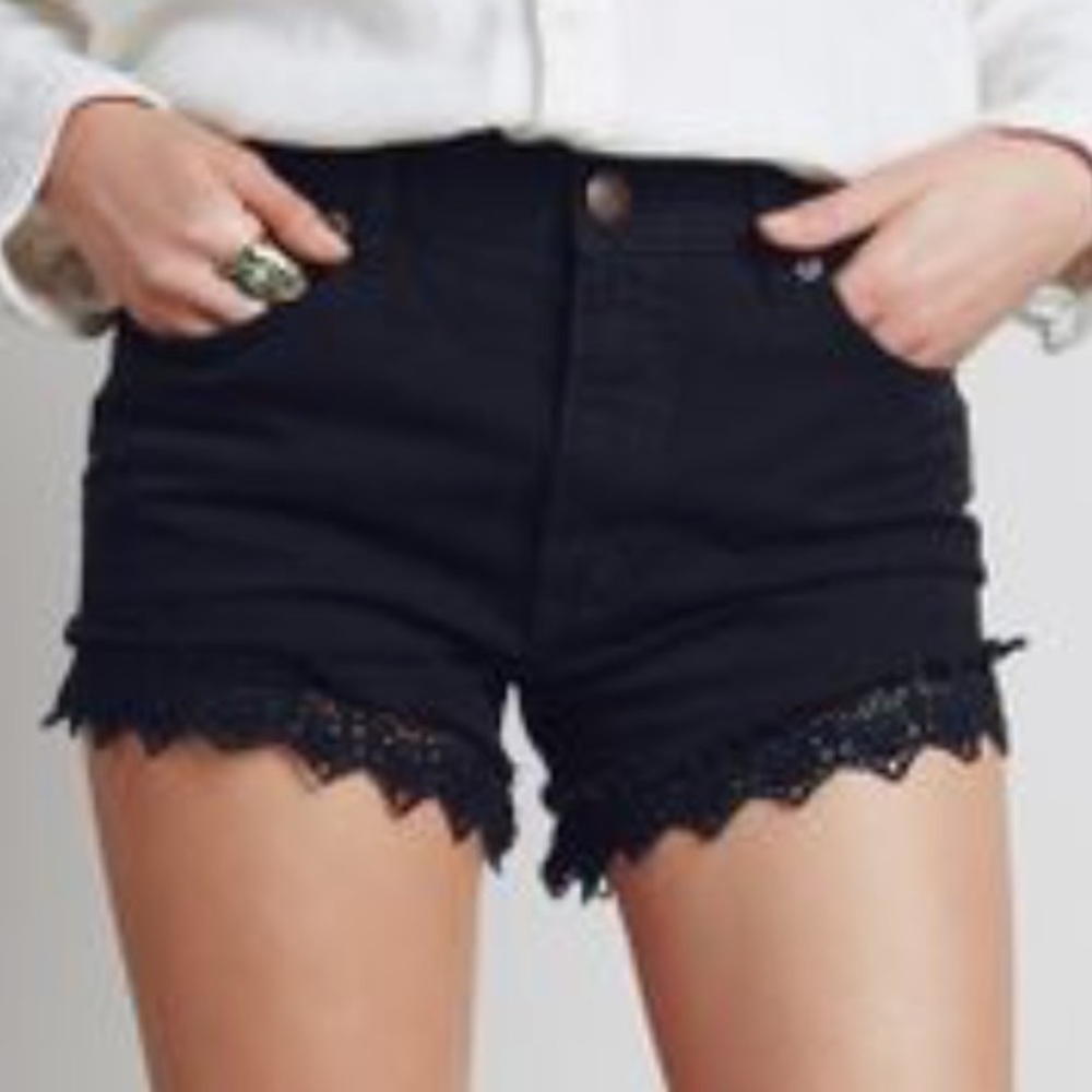 ISO free people black lacey denim shorts