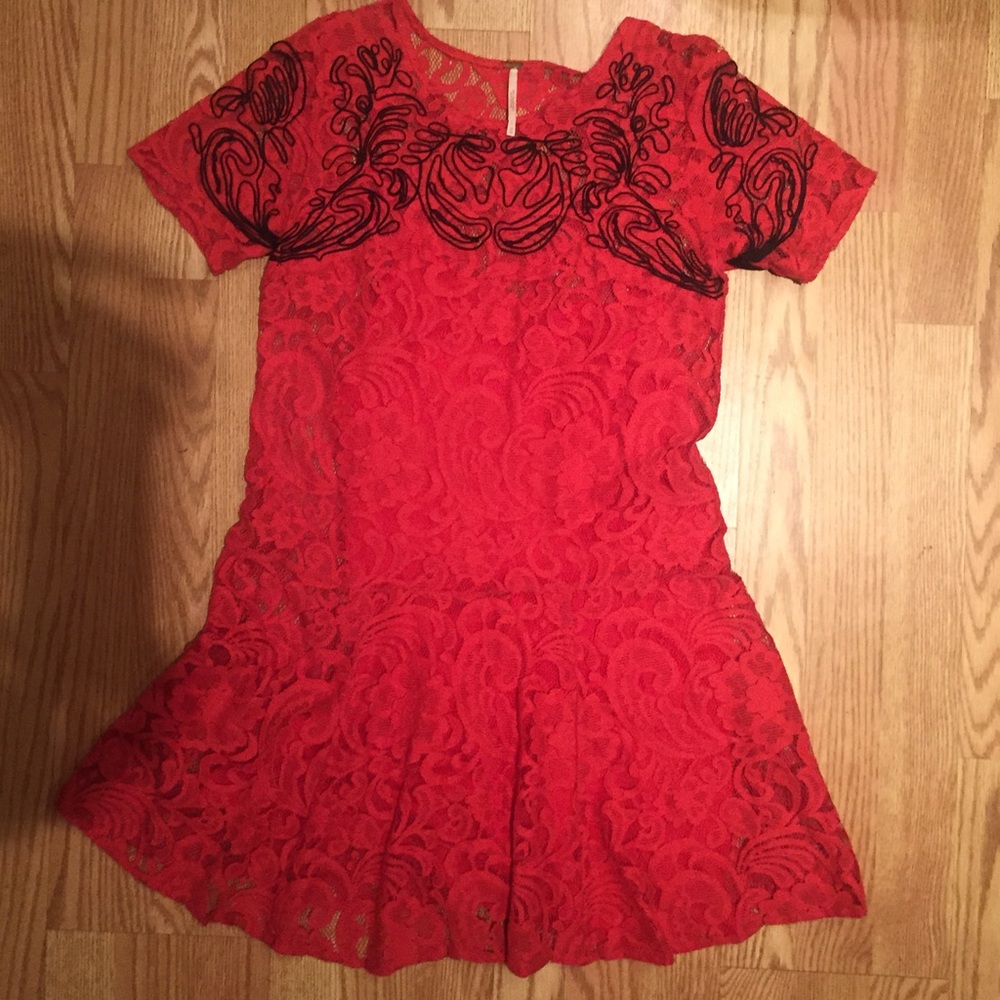 Free People Red Lace Dress XS