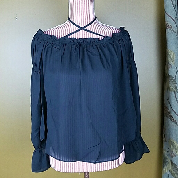 LAST ONE!! Black Off the Shoulder Sheer Blouse - Picture 2 of 4