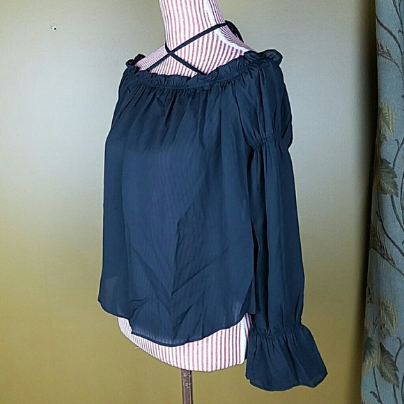 LAST ONE!! Black Off the Shoulder Sheer Blouse - Picture 3 of 4