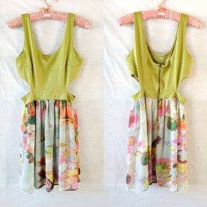 Anthropologie Paper Crane Green Floral Skirt Dress