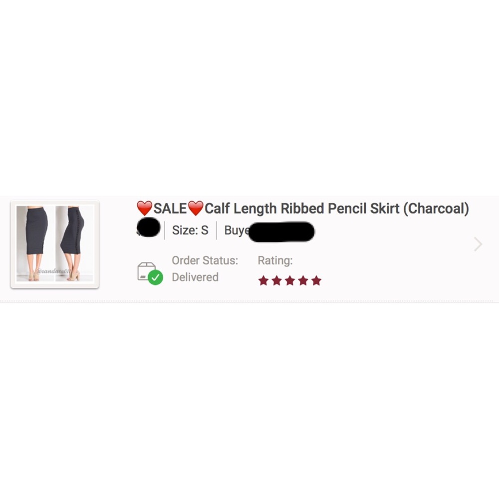 Calf Length Ribbed Pencil Skirt (Charcoal) - Picture 6 of 6