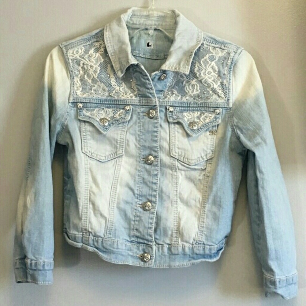 Miss me lace and crystal denim jacket