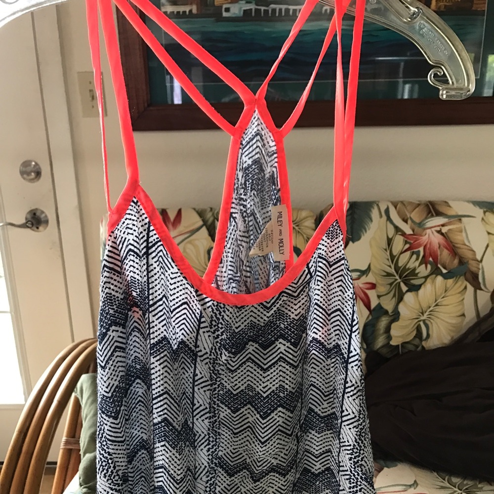 Navy blue and neon orange tank top