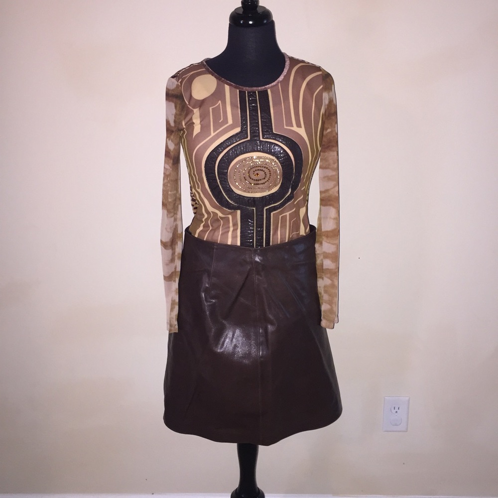 Brown Leather Lined Skirt