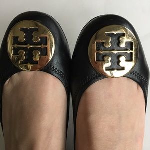 Gold and Black Tory Butch Flats
