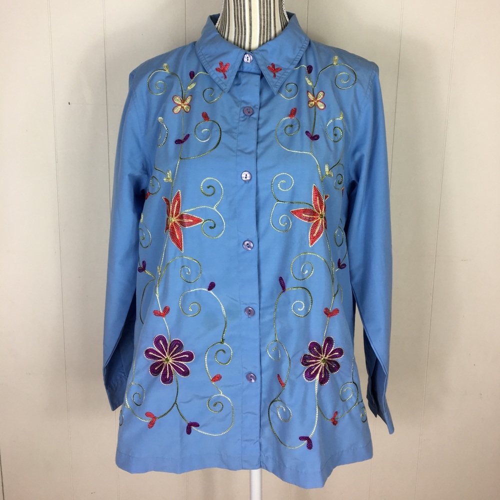 Vintage Flower Embroidered Shirt M 10/12