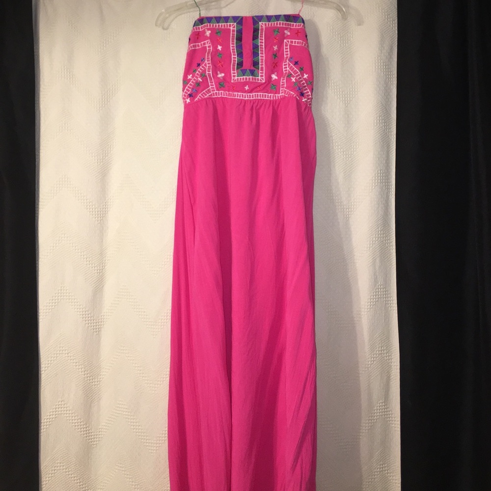 Hot pink strapless maxi