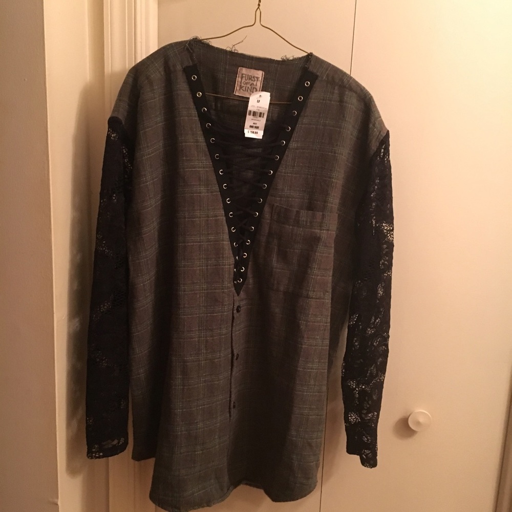 Furst Of A Kind Flannel Shirt with lace sleeves