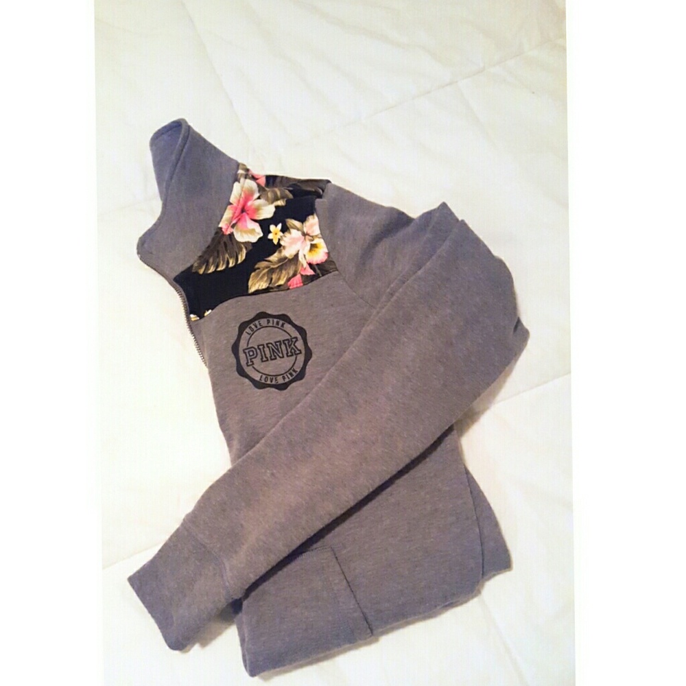 VS Pink 🌴🦄 Tropical Quarter Zip! EUC!!😎