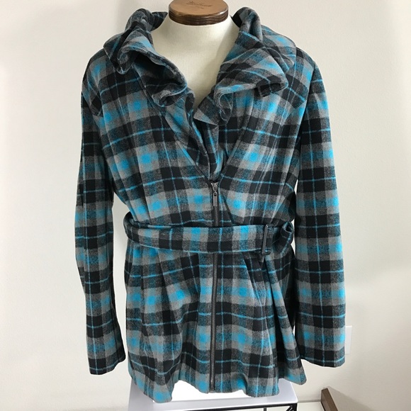 Twiggy London Jackets & Blazers - Twiggy Jacket Ruffle Collar, Belt, Plaid Size 3XL