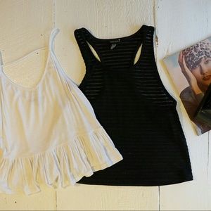 White relaxed peplum tank & sheer black racerback