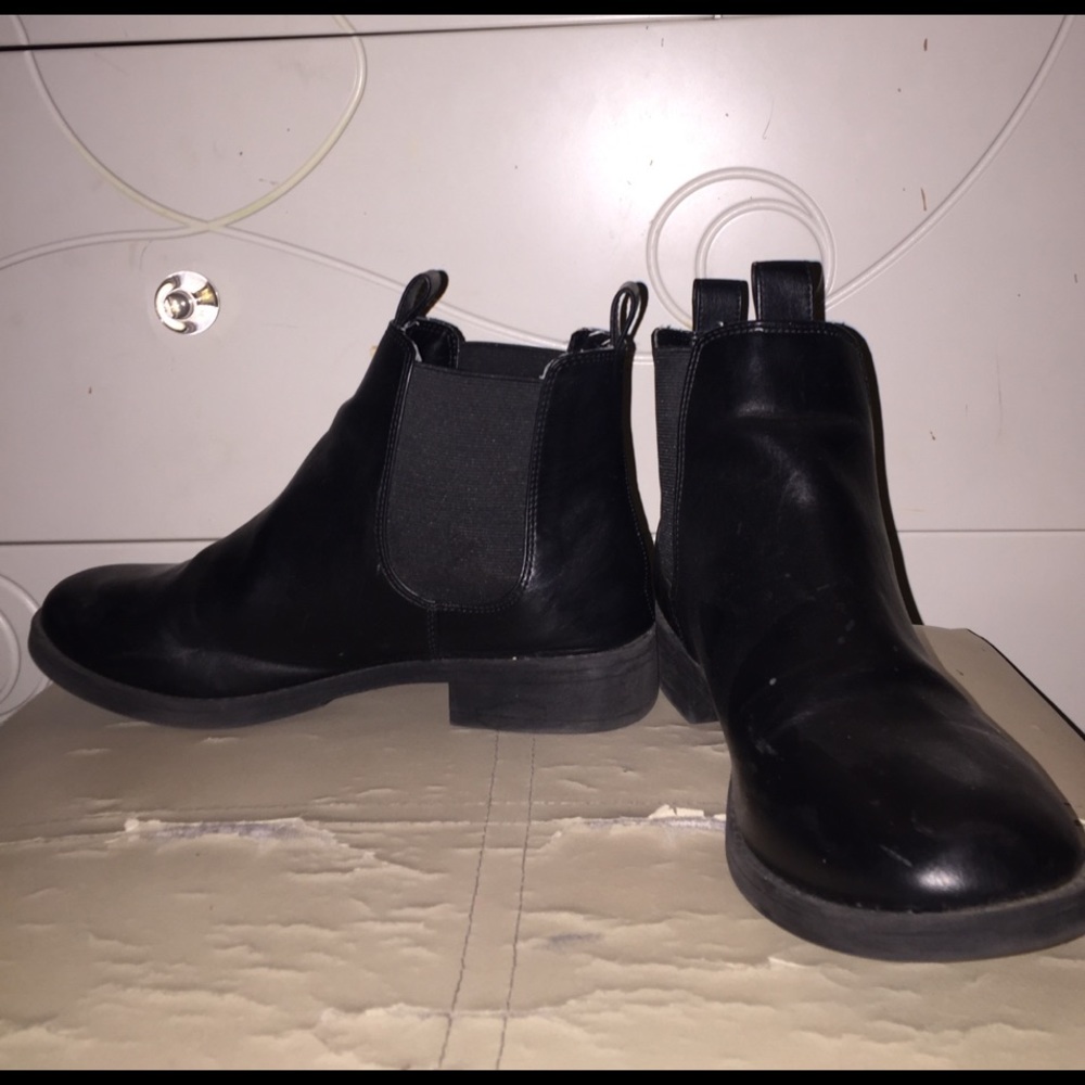Black leather booties