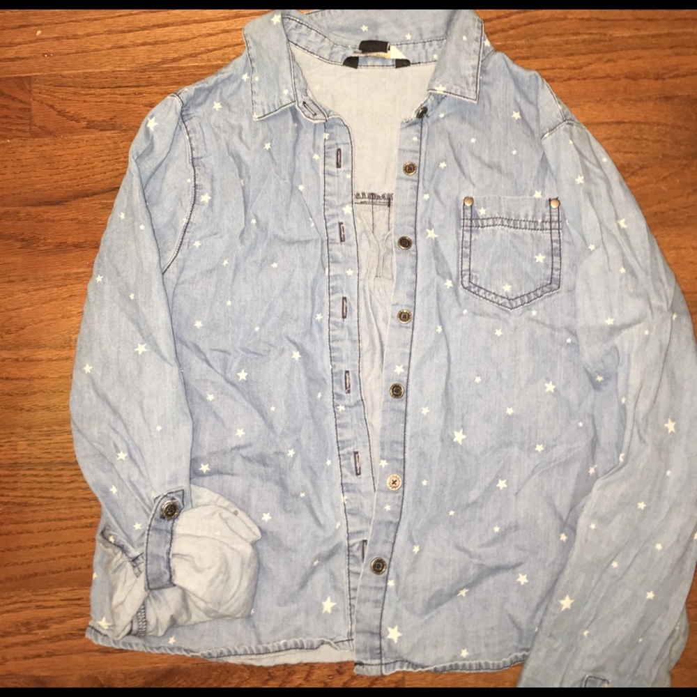 Cropped button up star jean top