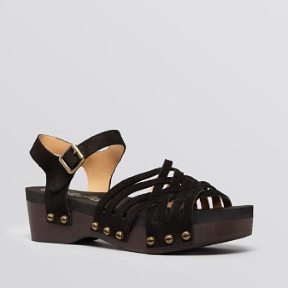 Black Woven Leather Wooden Wedge Platform Clog - Picture 8 of 8