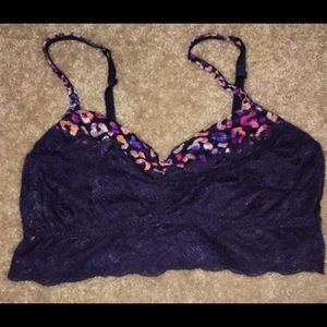 Navy blue bralette with cheetah print at top