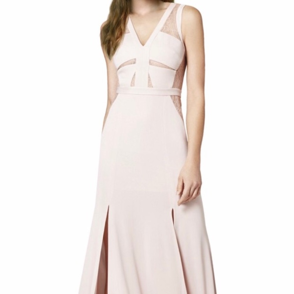 BCBG MAX AZRIA nude full length gown with lace