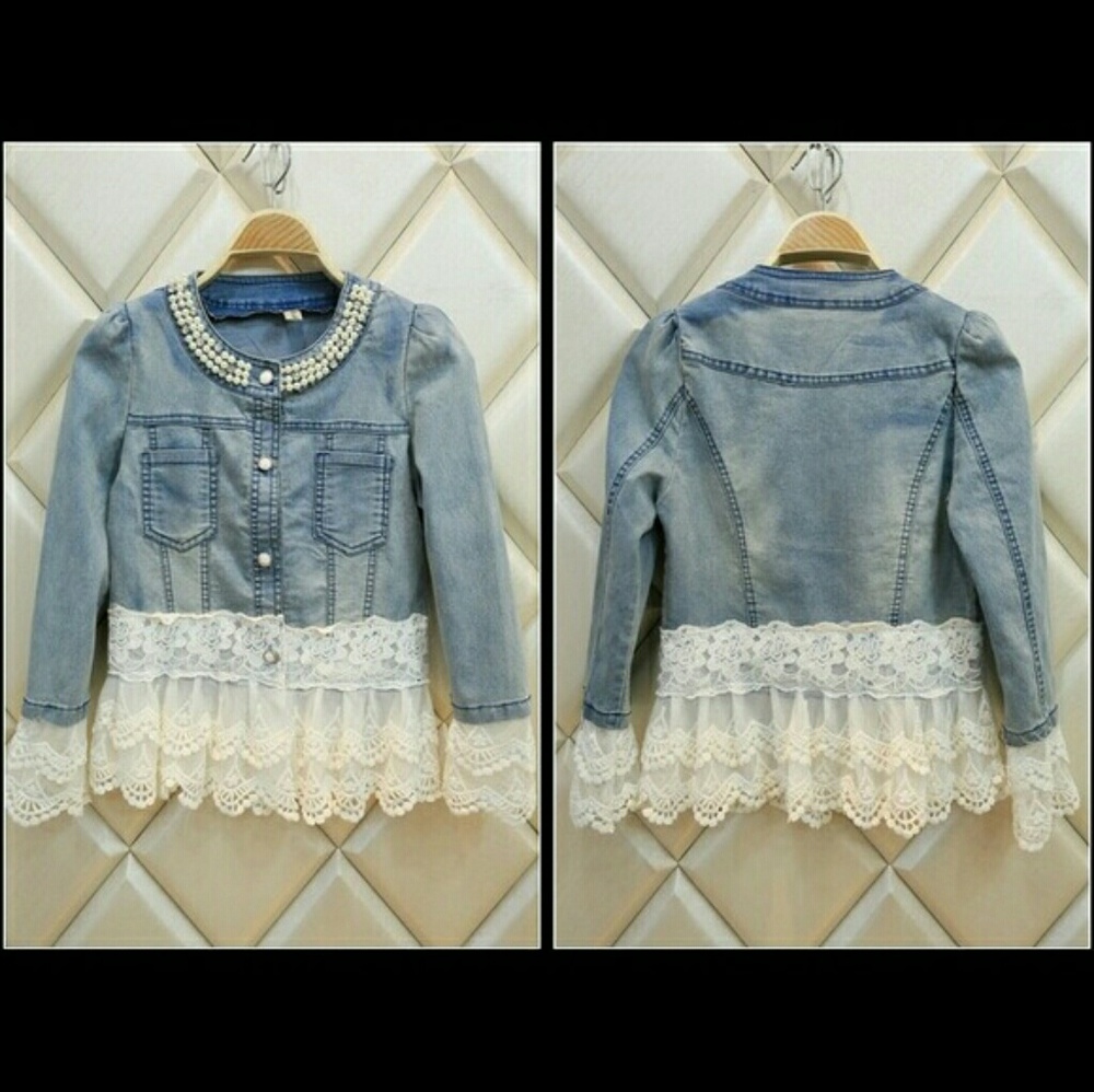 XL Fits like Medium! Lace Pearl Jewel Jean Jacket