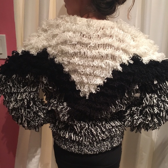 black and white shaggy cardigan