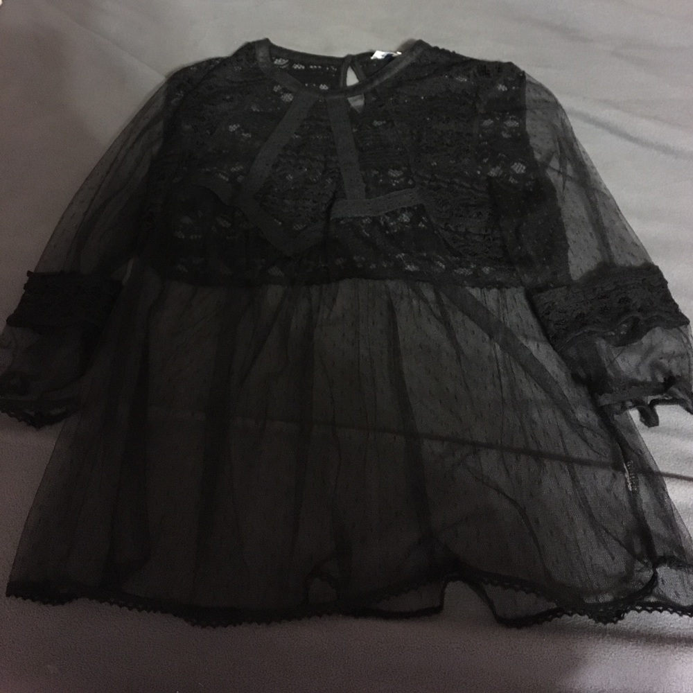 See through black lace top