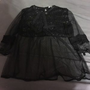 See through black lace top