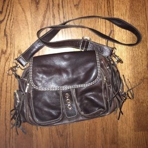 Roots dark brown leather bag
