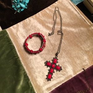 Red howlite necklace and bracelet set