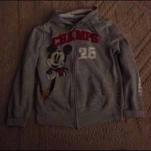 Hooded zip up hoodie gray Mickey mouse joniors lg