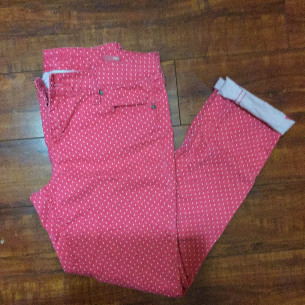 Pink with white dotted ankle skinny jeans