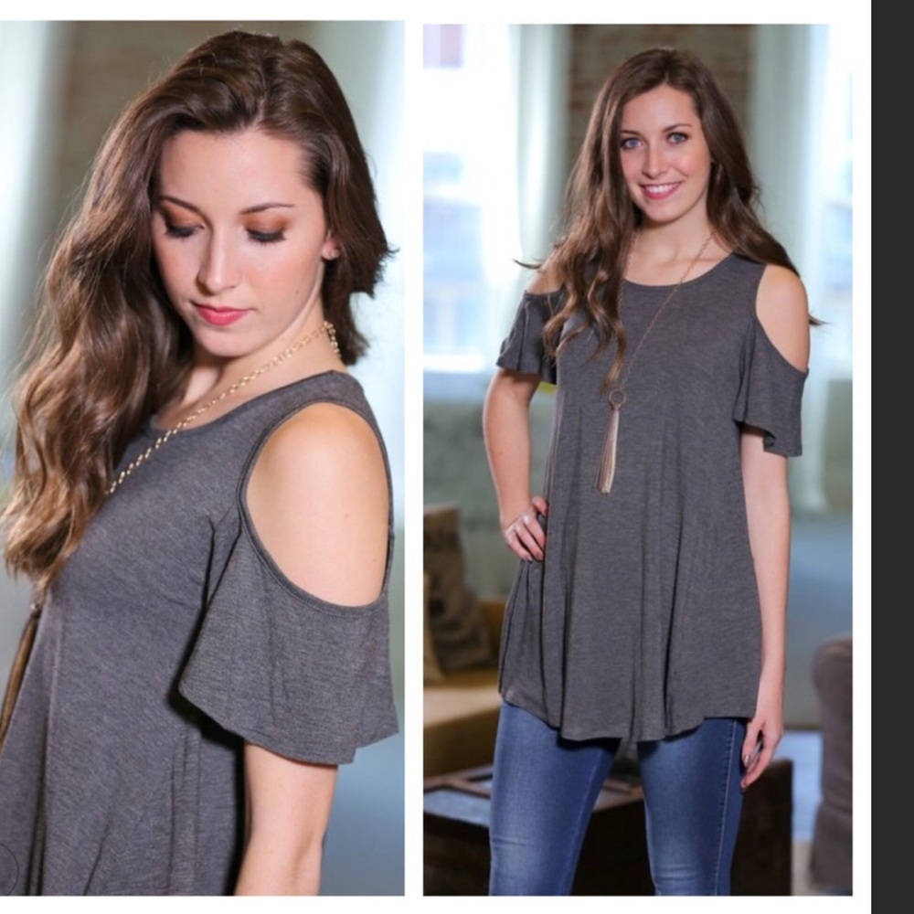 Gray Cold Shoulder Top