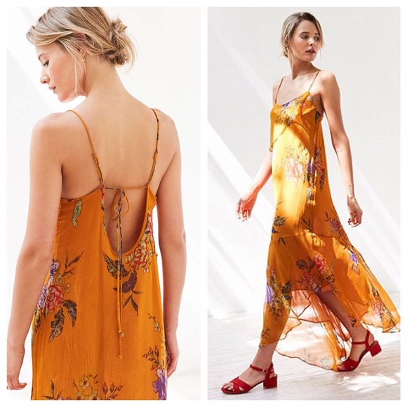 Ecote Yellow Floral Chiffon Midi Maxi Tiered Dress - Picture 9 of 11