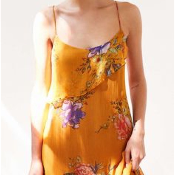 Ecote Yellow Floral Chiffon Midi Maxi Tiered Dress - Picture 3 of 11